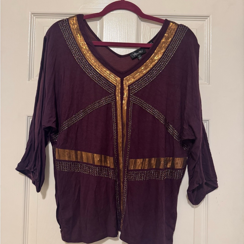 Miss Me Purple and Gold Cold Shoulder Top